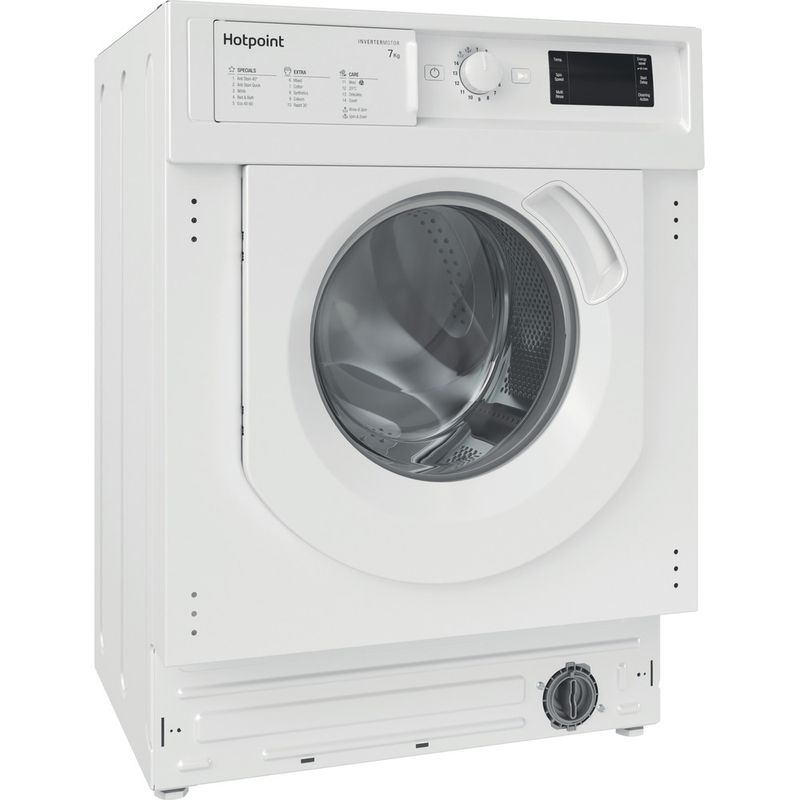 Hotpoint Washing machine Built-in BI WMHG 71483 UK N White Front loader D Perspective