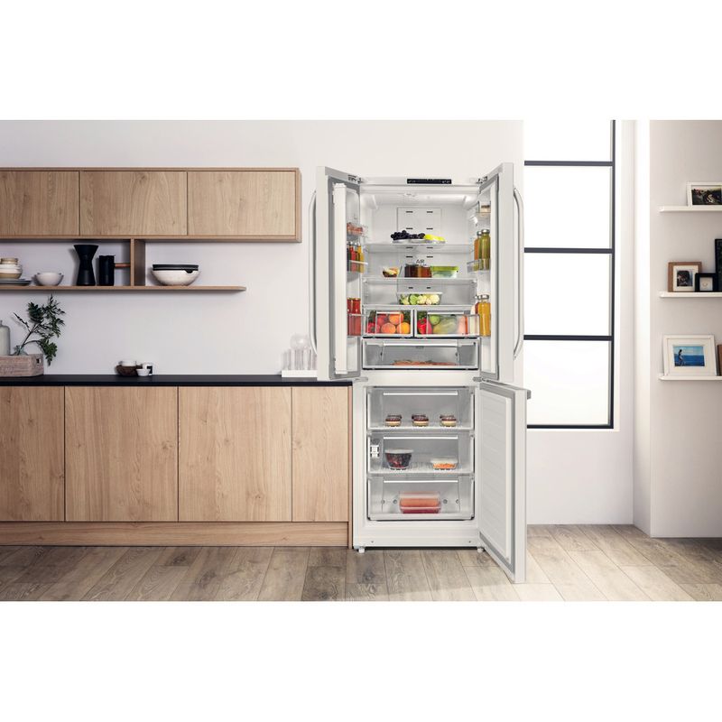 Hotpoint-Fridge-Freezer-Freestanding-FFU3D-W-1-White-3-doors-Lifestyle-frontal-open