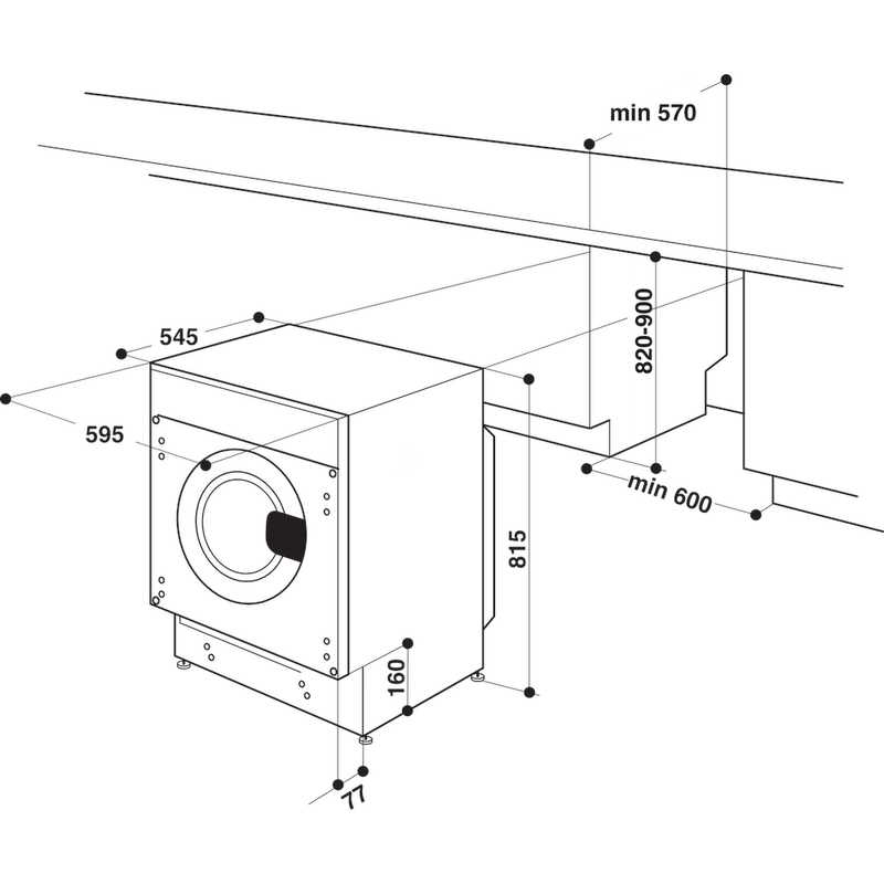 Hotpoint Washer dryer Built-in BI WDHG 75148 UK N White Front loader Technical drawing