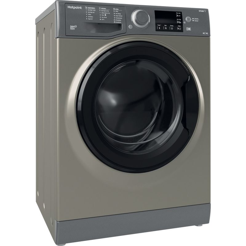 Hotpoint Washer dryer Freestanding RDG 9643 GK UK N Graphite Front loader Perspective