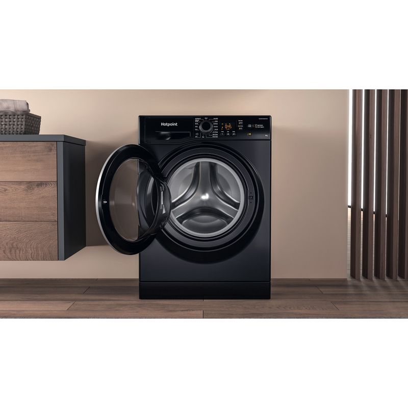 Hotpoint-Washing-machine-Freestanding-NSWM-843C-BS-UK-N-Black-Front-loader-D-Lifestyle-frontal-open