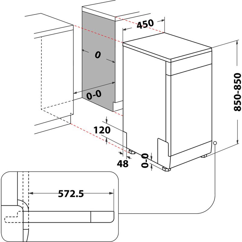 Hotpoint Dishwasher Freestanding HSFE 1B19 UK N Freestanding F Technical drawing