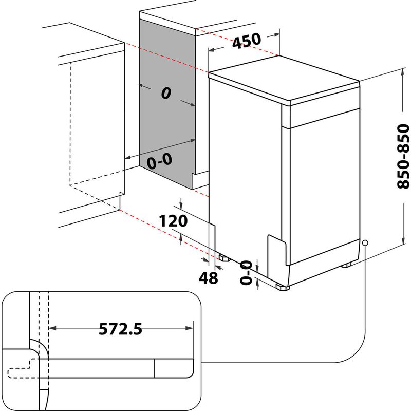 Hotpoint Dishwasher Freestanding HSFO 3T223 W X UK N Freestanding E Technical drawing