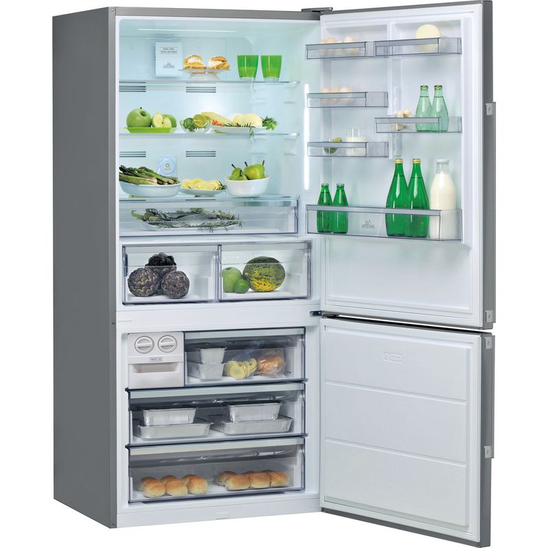 Hotpoint Fridge Freezer Freestanding H84BE 72 XO3 UK 2 Inox 2 doors Perspective open