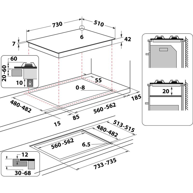 Hotpoint HOB HGS 72S BK Black GAS Technical drawing