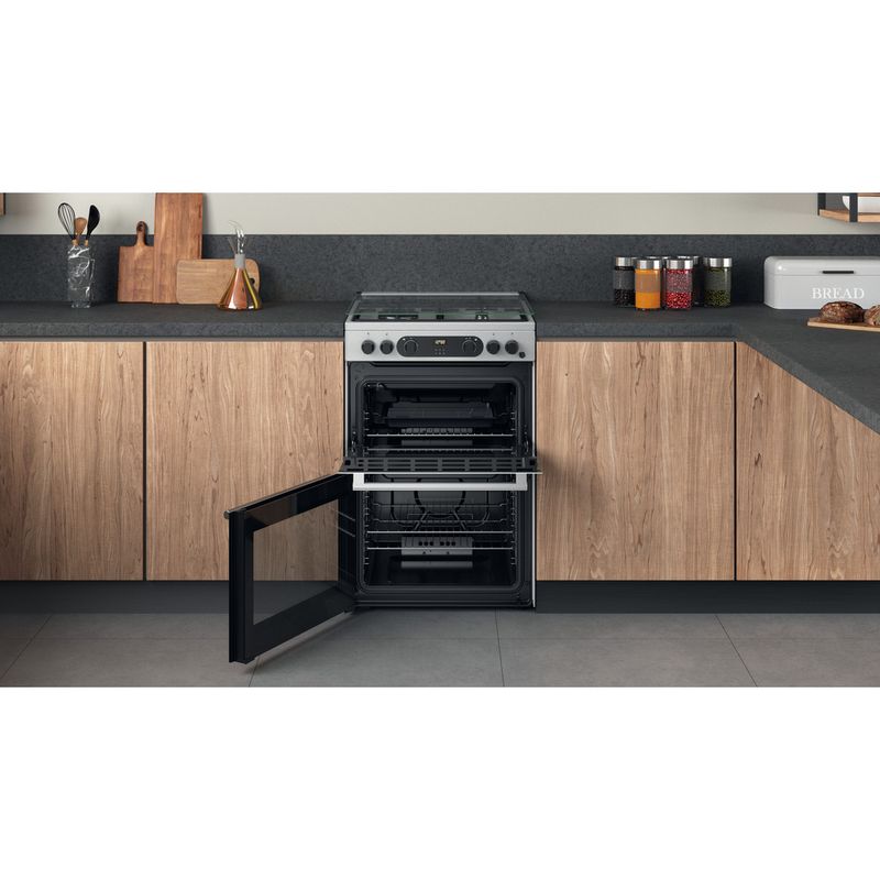 Hotpoint-Double-Cooker-CD67G0CCX-UK-Inox-A--Lifestyle-frontal-open