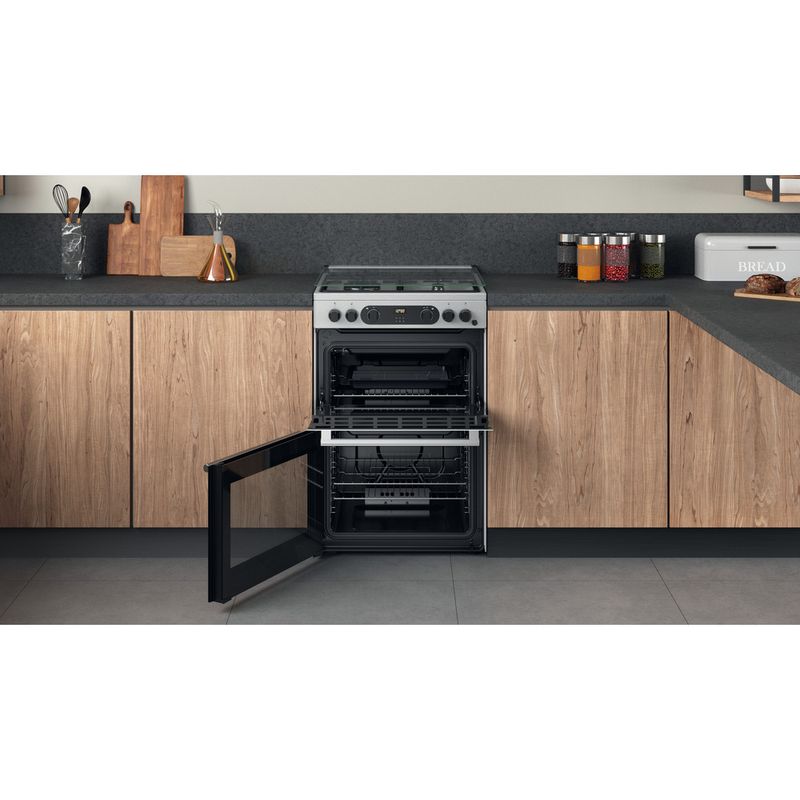 Hotpoint Double Cooker CD67G0CCX/UK Inox A+ Lifestyle frontal open