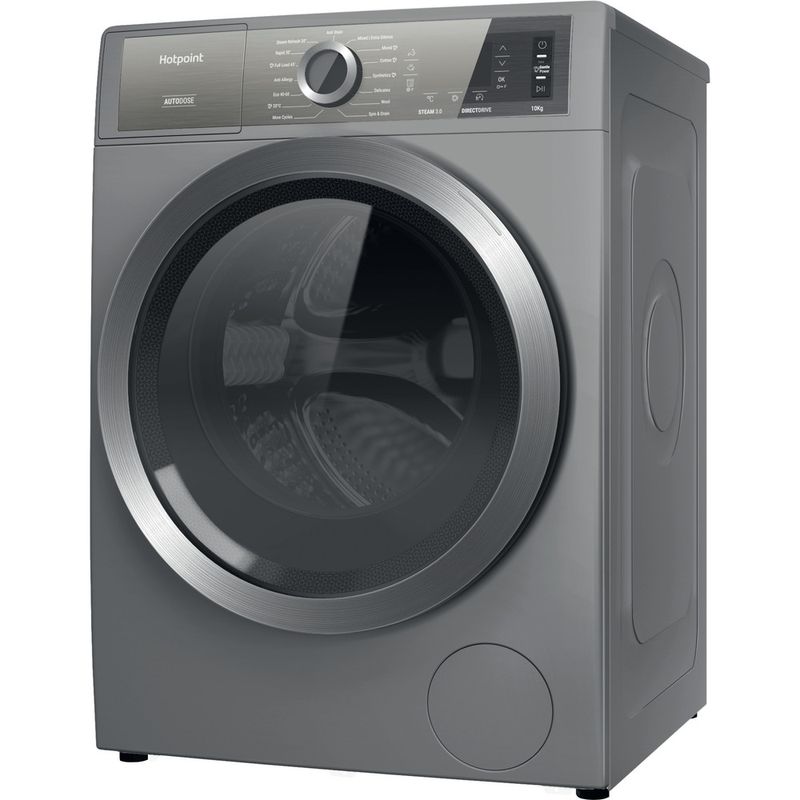 Hotpoint Washing machine Freestanding H8 W046SB UK Silver Front loader A Perspective