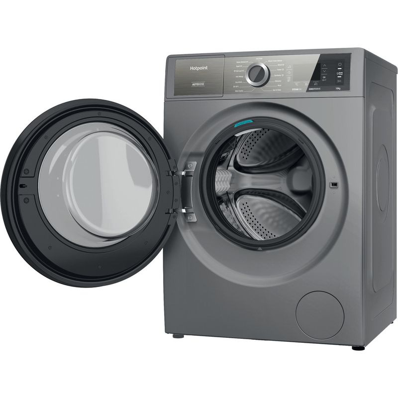 Hotpoint Washing machine Freestanding H8 W046SB UK Silver Front loader A Perspective open