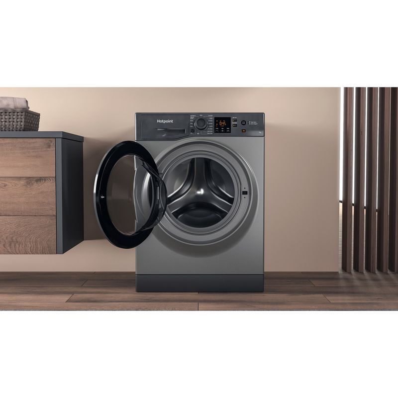 Hotpoint Washing machine Freestanding NSWR 743U GK UK N Graphite Front loader D Lifestyle frontal open