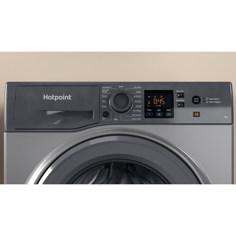 Hotpoint Washing machine Freestanding NSWR 743U GK UK N Graphite Front loader D Lifestyle control panel