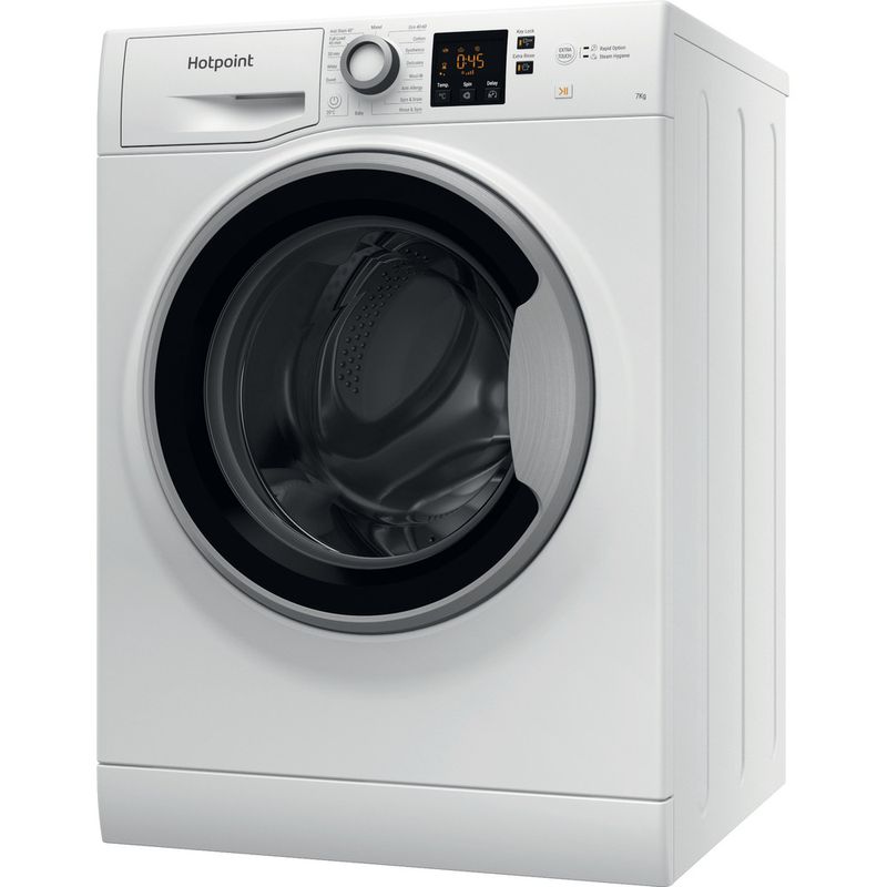 Hotpoint Washing machine Freestanding NSWE 743U WS UK N White Front loader D Perspective