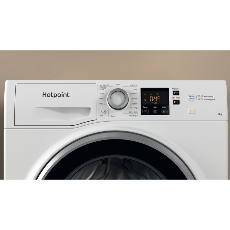 Hotpoint Washing machine Freestanding NSWE 743U WS UK N White Front loader D Lifestyle control panel