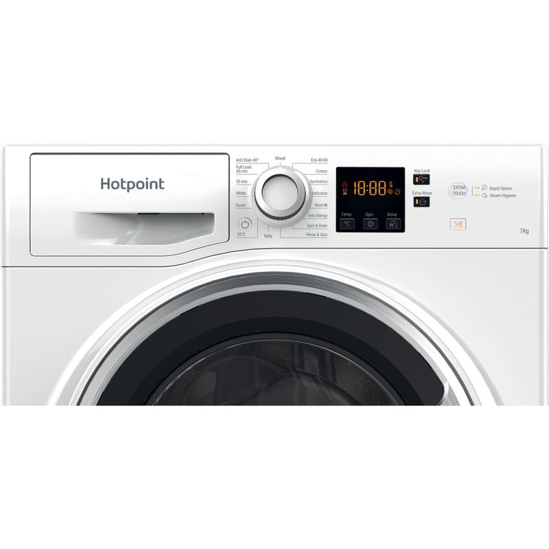 Hotpoint Washing machine Freestanding NSWE 743U WS UK N White Front loader D Control panel