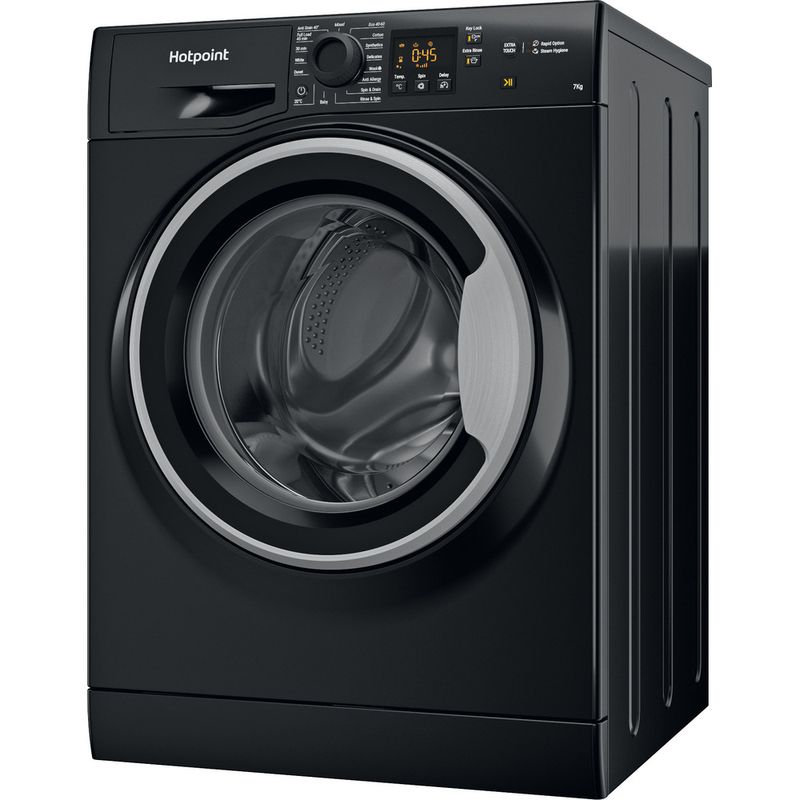 Hotpoint Washing machine Freestanding NSWM 743U BS UK N Black Front loader D Perspective