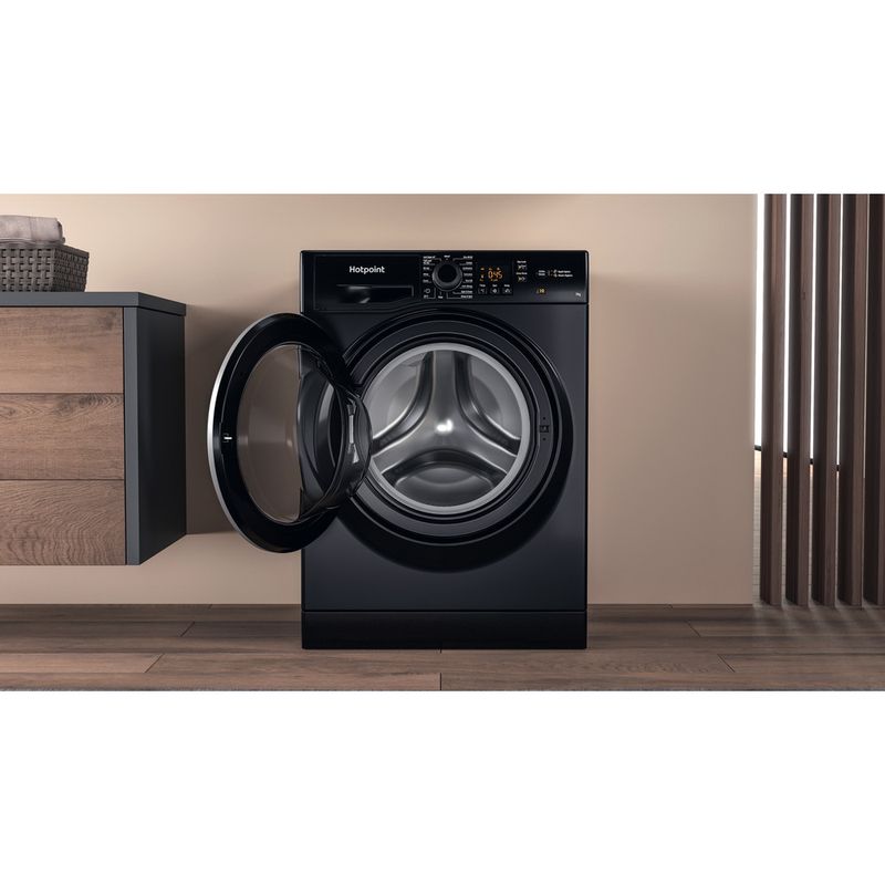 Hotpoint Washing machine Freestanding NSWM 743U BS UK N Black Front loader D Lifestyle frontal open