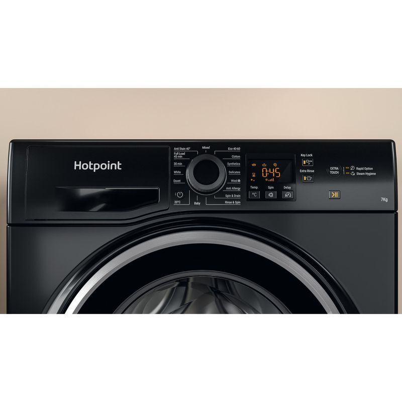 Hotpoint Washing machine Freestanding NSWM 743U BS UK N Black Front loader D Lifestyle control panel