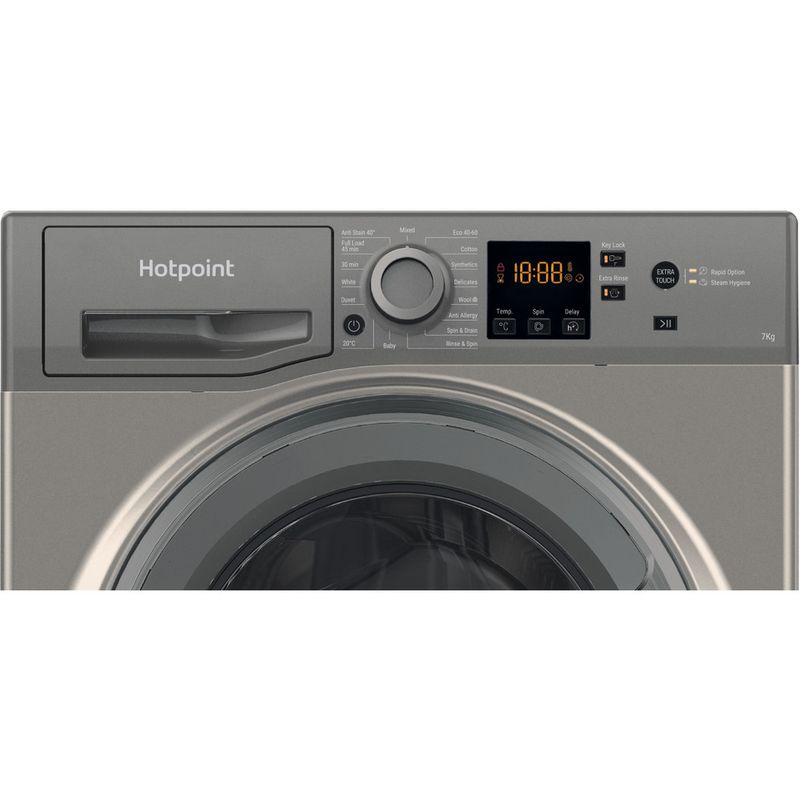 Hotpoint Washing machine Freestanding NSWF 743U GG UK N Graphite Front loader D Control panel