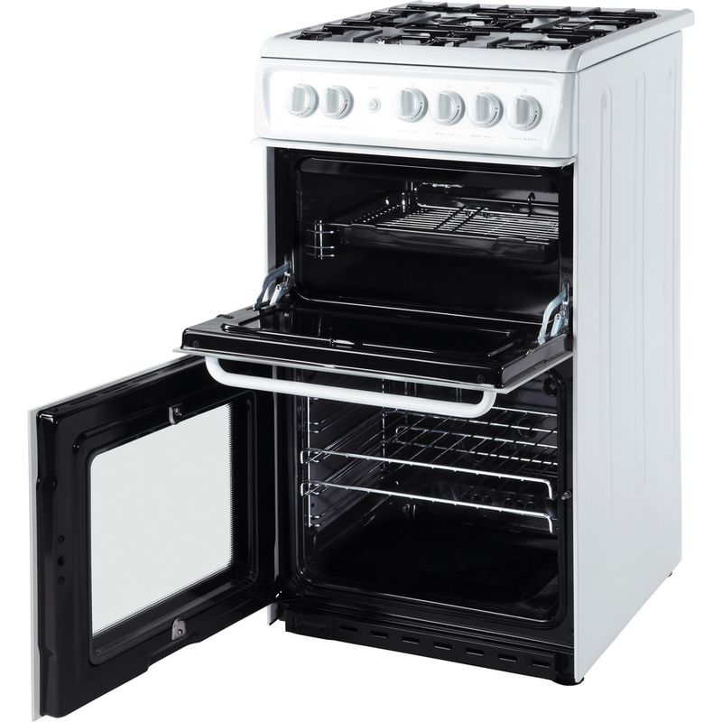 Hotpoint-Double-Cooker-HAG51P-White-A--Enamelled-Sheetmetal-Perspective-open