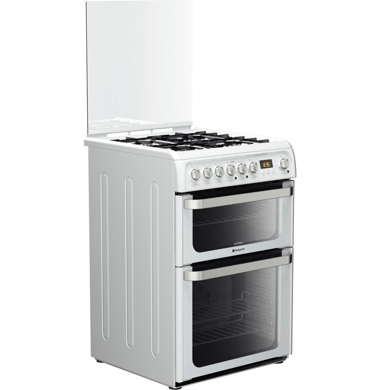Hotpoint-Double-Cooker-HUD61P-S-White-A-Enamelled-Sheetmetal-Perspective