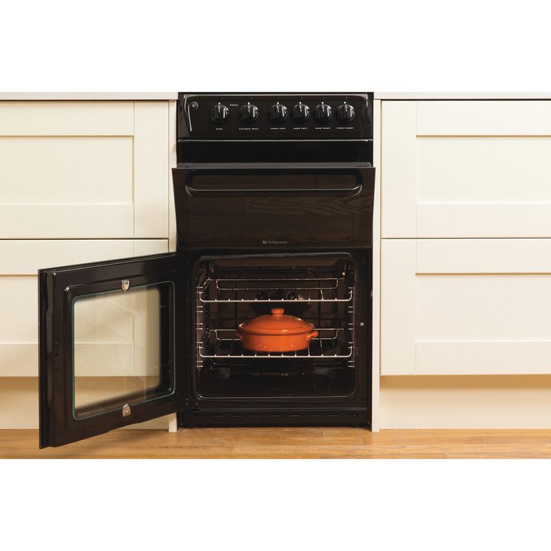 Hotpoint-Double-Cooker-HAGL51K-Black-A--Enamelled-Sheetmetal-Lifestyle-frontal-open