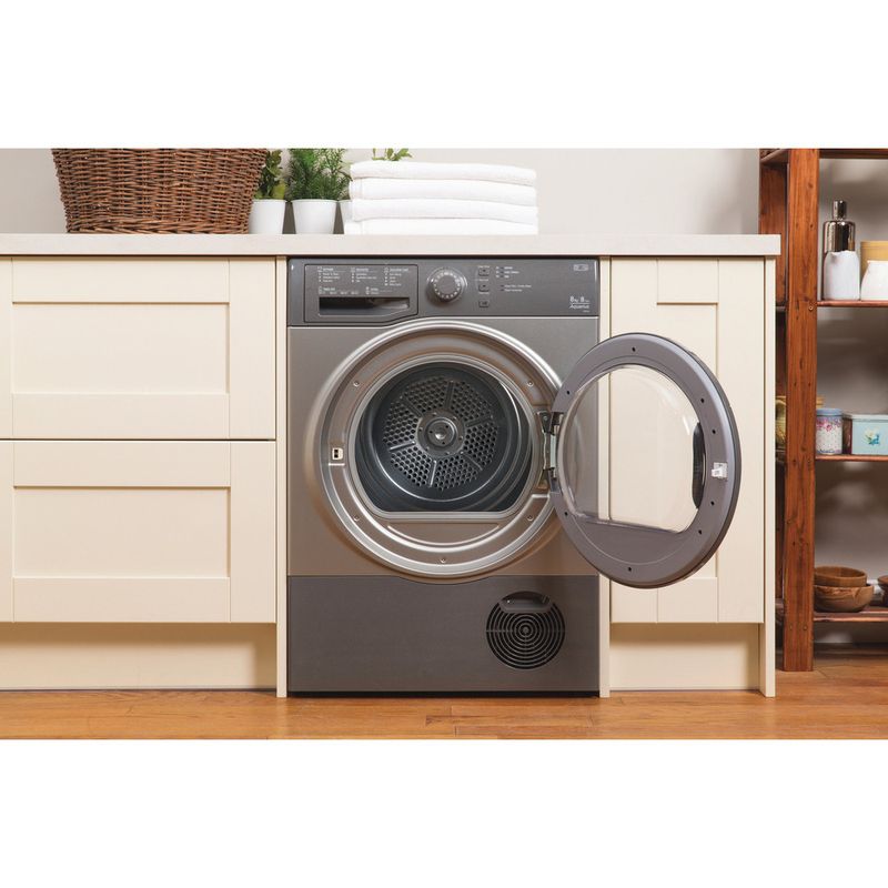Hotpoint-Dryer-TCFS-83B-GG--UK--Graphite-Lifestyle-frontal-open