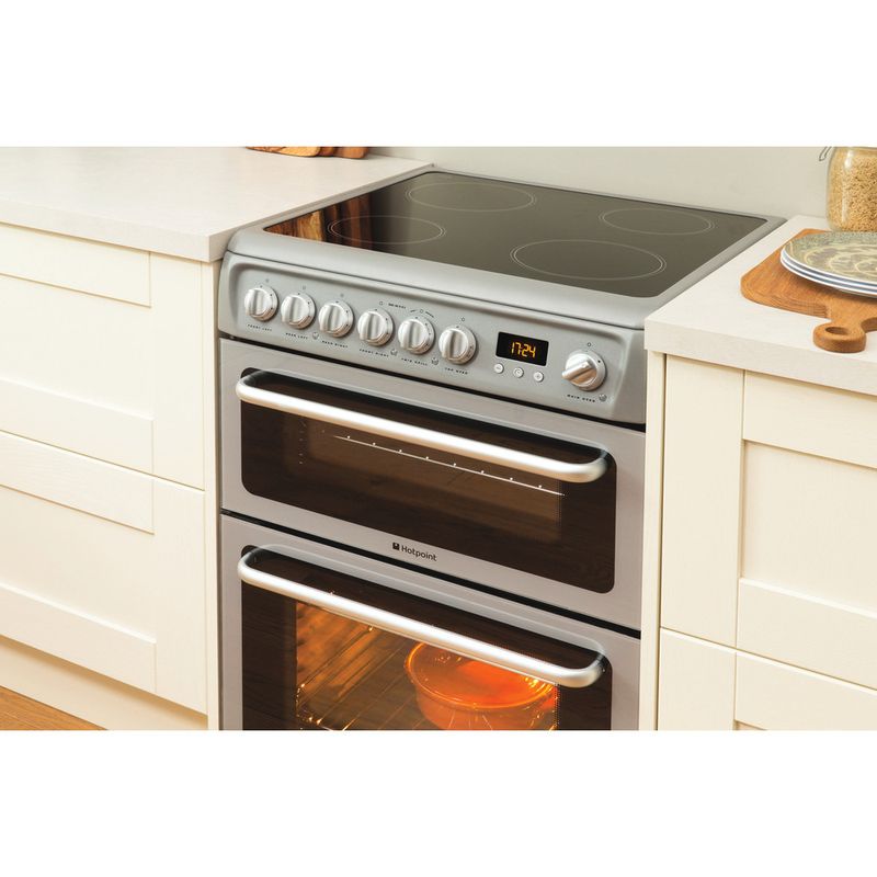 Hotpoint hue61xs 60cm discount double oven electric cooker