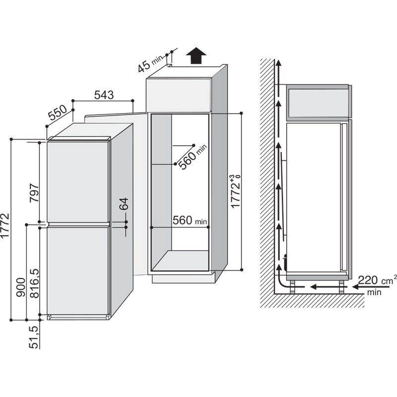 Hotpoint integrated deals fridge freezer hm325ff