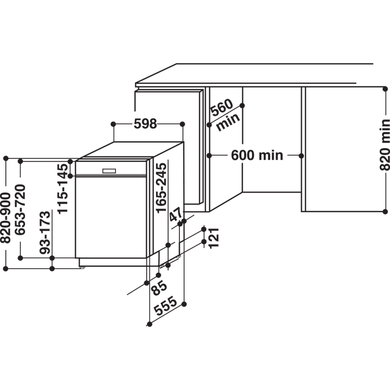 Hotpoint-Dishwasher-Built-in-HBC-2B19-UK-Half-integrated-A-Technical-drawing