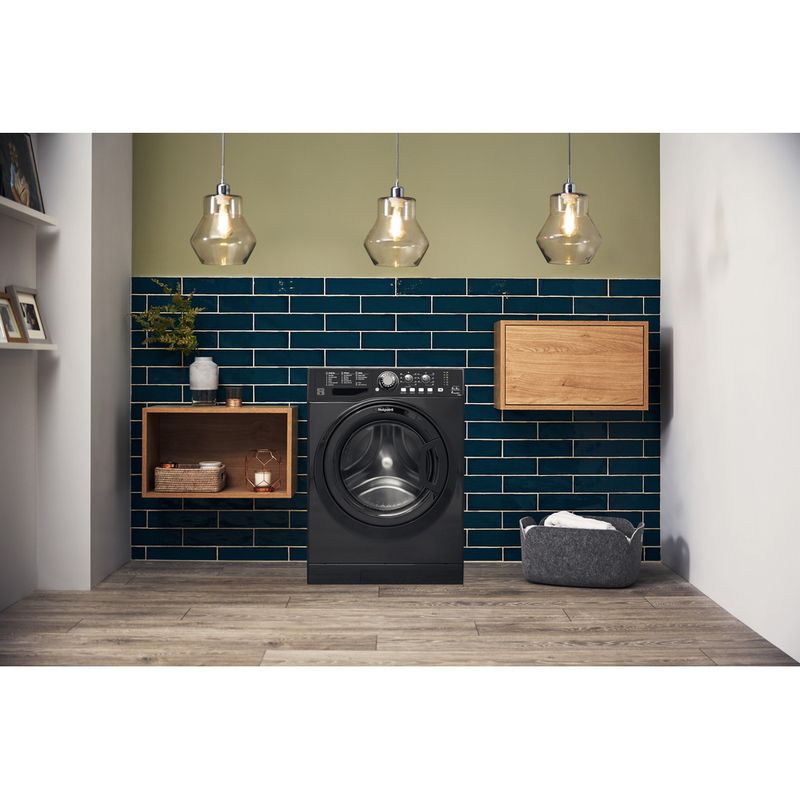 Hotpoint-Washer-dryer-Freestanding-FDL-9640K-UK-Black-Front-loader-Lifestyle-frontal