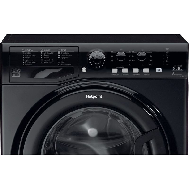 Hotpoint-Washer-dryer-Freestanding-FDL-9640K-UK-Black-Front-loader-Control-panel