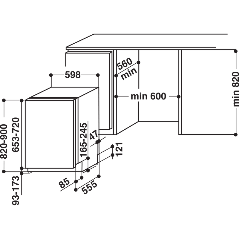 Hotpoint-Dishwasher-Built-in-HIC-3B-26-UK-Full-integrated-A-Technical-drawing