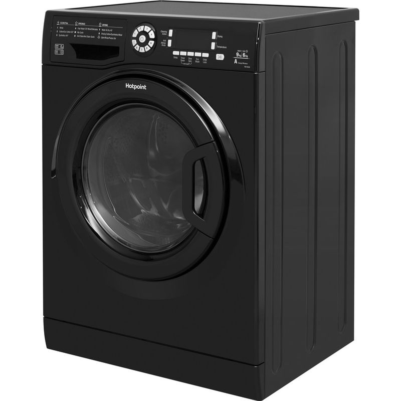 Hotpoint-Washer-dryer-Freestanding-FDF-9640-K-UK-Black-Front-loader-Perspective