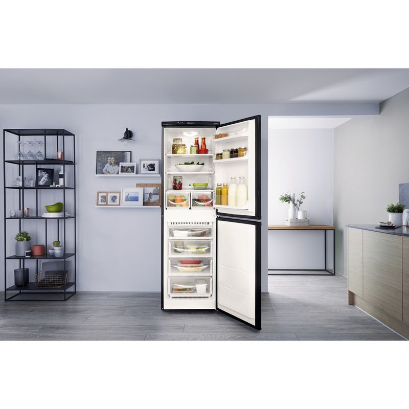 Hotpoint-Fridge-Freezer-Freestanding-HBNF-5517-B-UK-Black-2-doors-Lifestyle-frontal-open