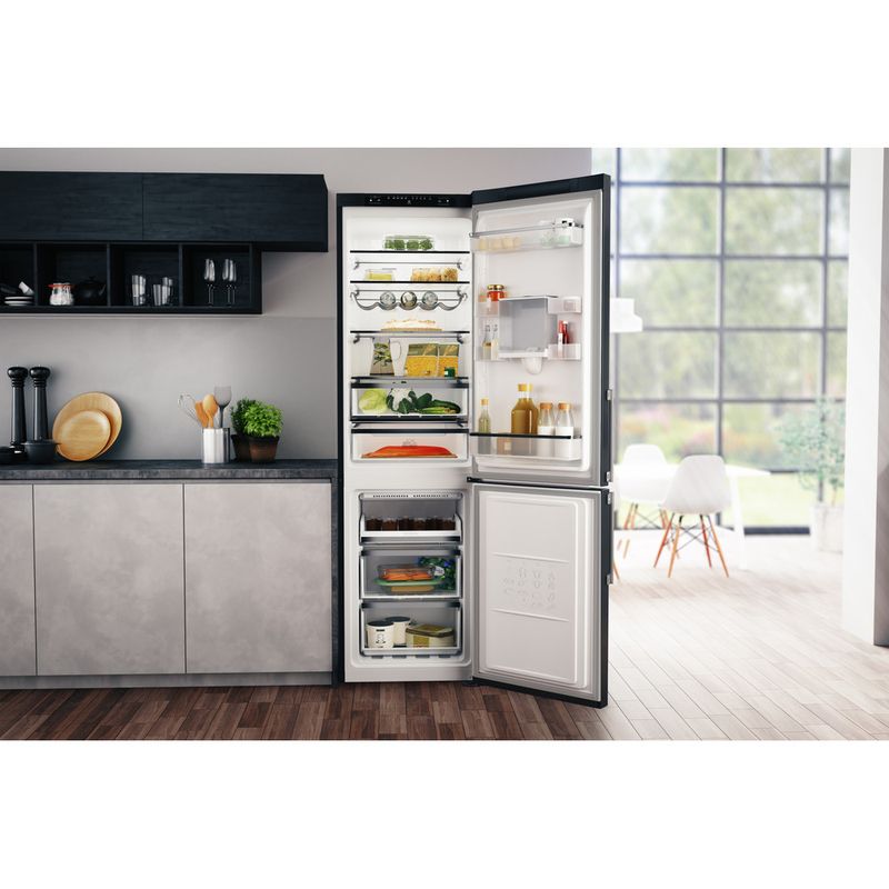 Hotpoint-Fridge-Freezer-Freestanding-H7T-911A-KS-H-AQUA-Black-Inox-2-doors-Lifestyle-frontal-open