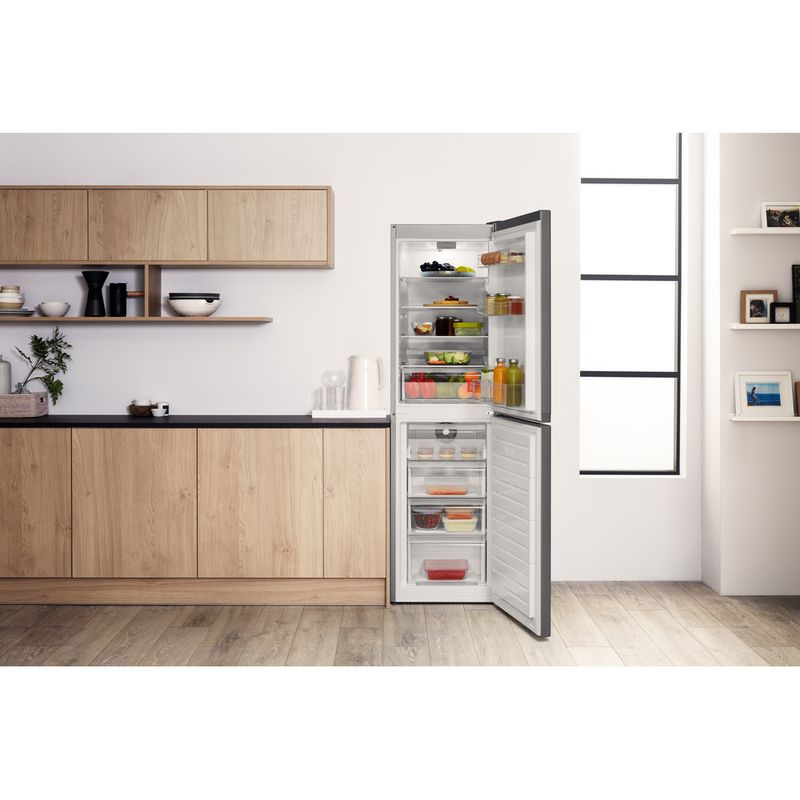 Hotpoint-Fridge-Freezer-Freestanding-HBNF-55181-S-UK-Silver-2-doors-Lifestyle-frontal-open