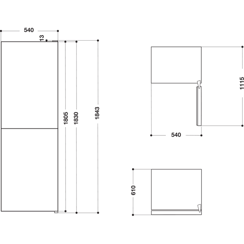 Hotpoint-Fridge-Freezer-Freestanding-HBNF-55181-S-UK-Silver-2-doors-Technical-drawing