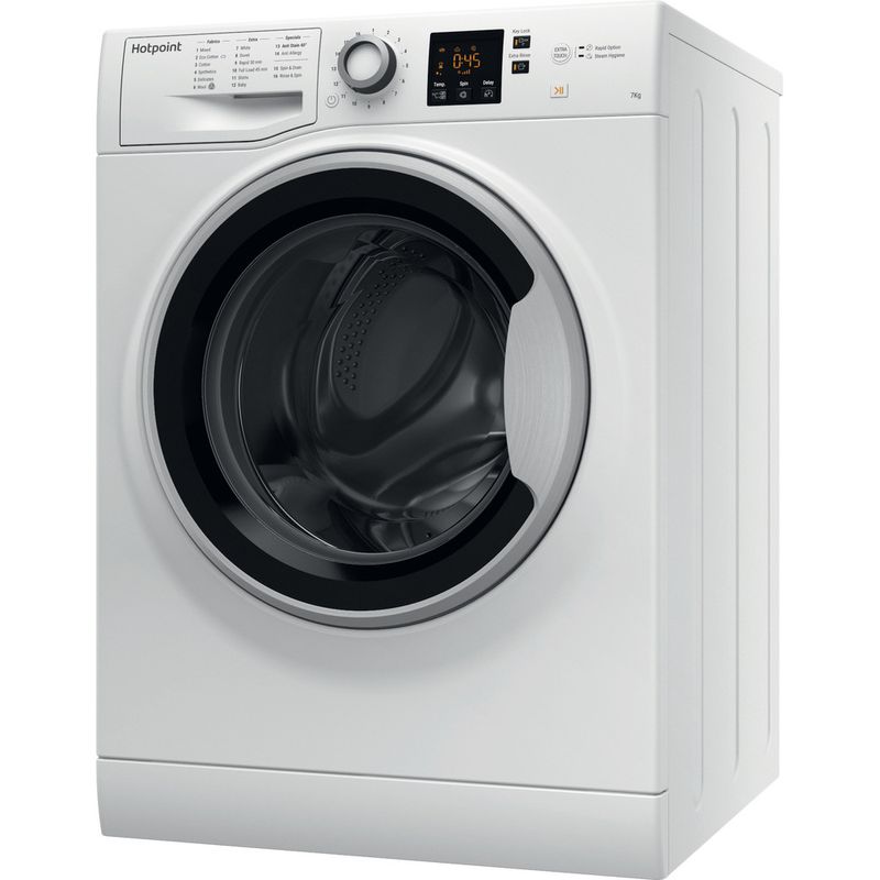 Hotpoint-Washing-machine-Freestanding-NSWE-743U-WS-UK-White-Front-loader-A----Perspective