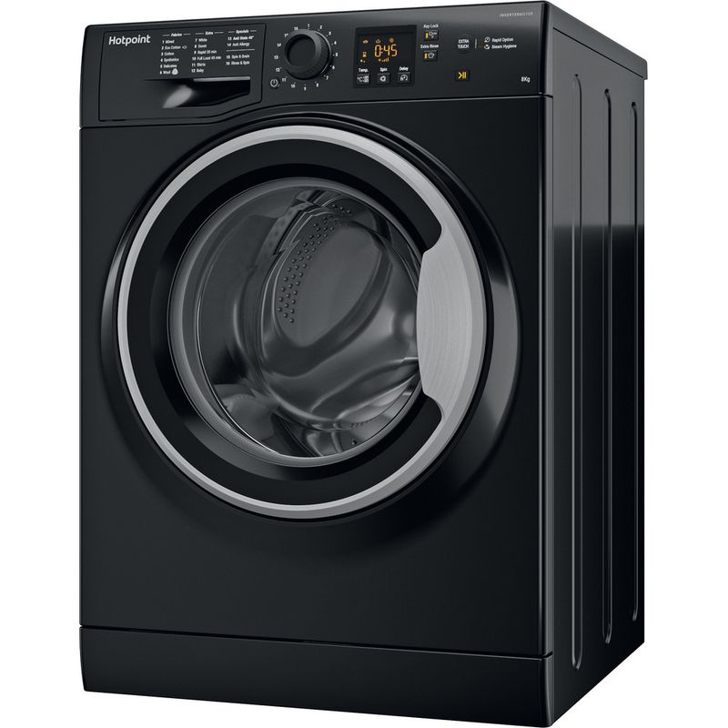 Hotpoint-Washing-machine-Freestanding-NSWM-863C-BS-UK-Black-Front-loader-A----Perspective