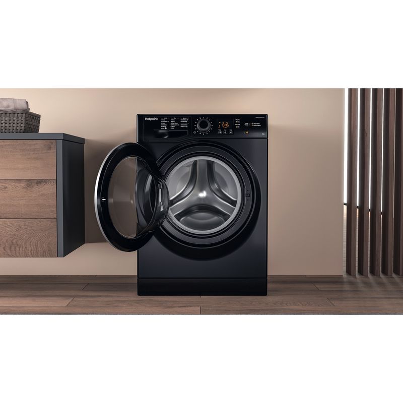 Hotpoint-Washing-machine-Freestanding-NSWM-743U-BS-UK-Black-Front-loader-A----Lifestyle-frontal-open