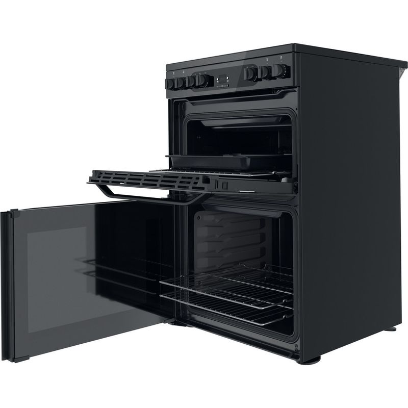 Hotpoint Double Cooker HDM67V92HCB/UK Black A Perspective open