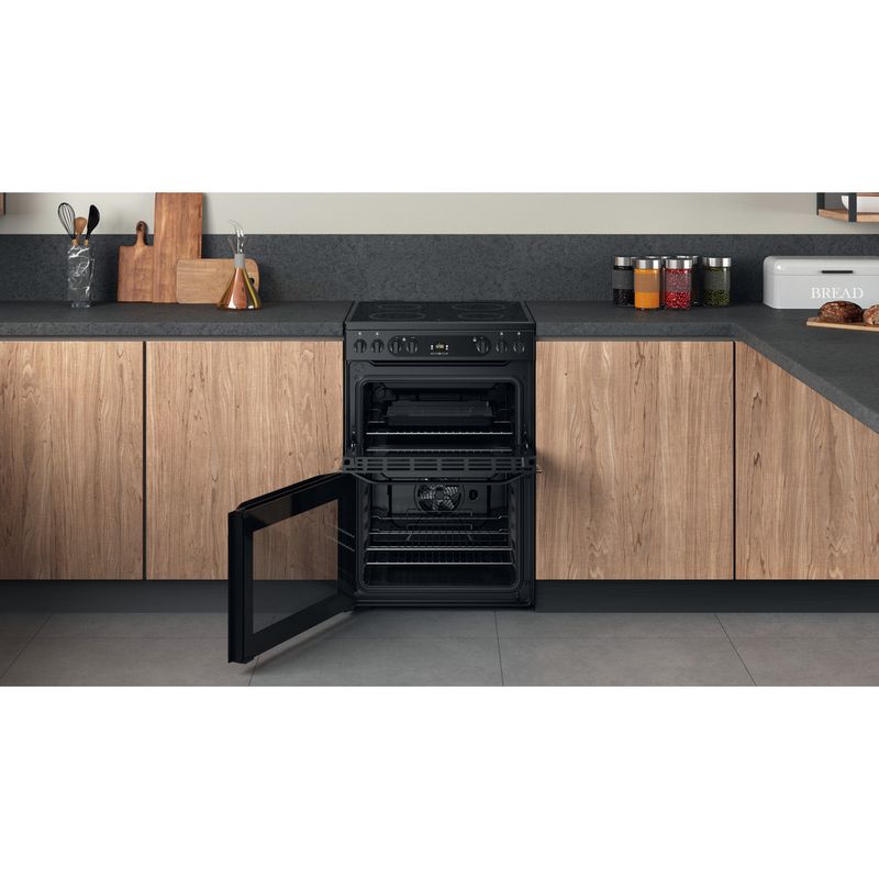Hotpoint Double Cooker HDM67V92HCB/UK Black A Lifestyle frontal open