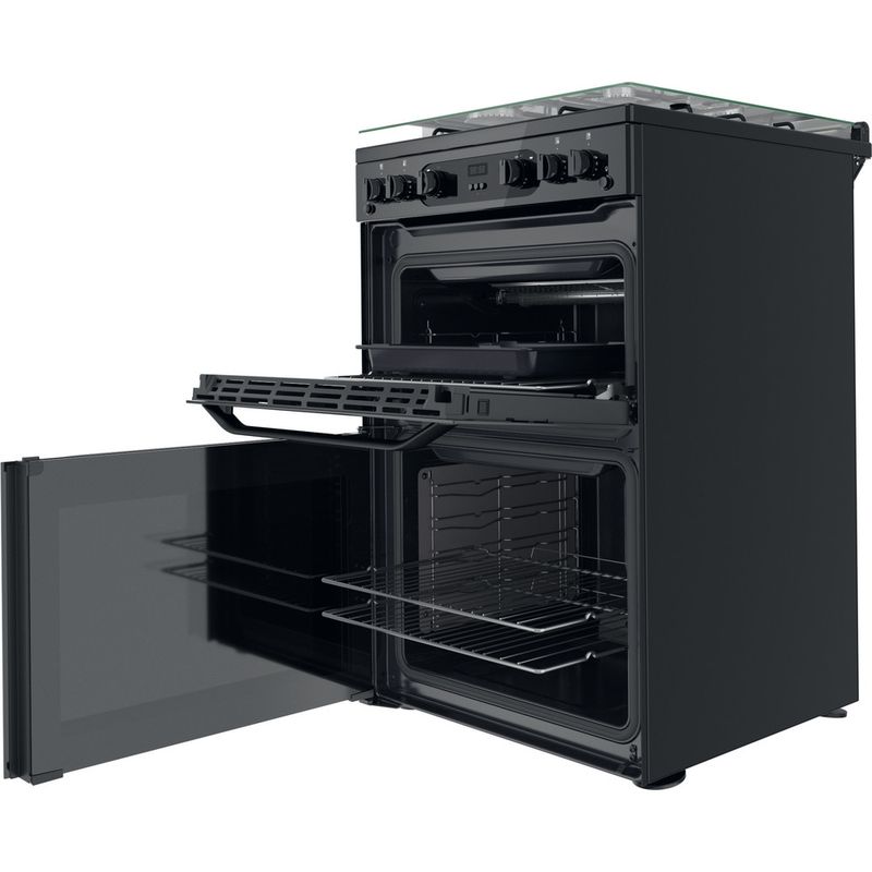 Hotpoint Double Cooker HDM67G0CCB/UK Black A+ Perspective open