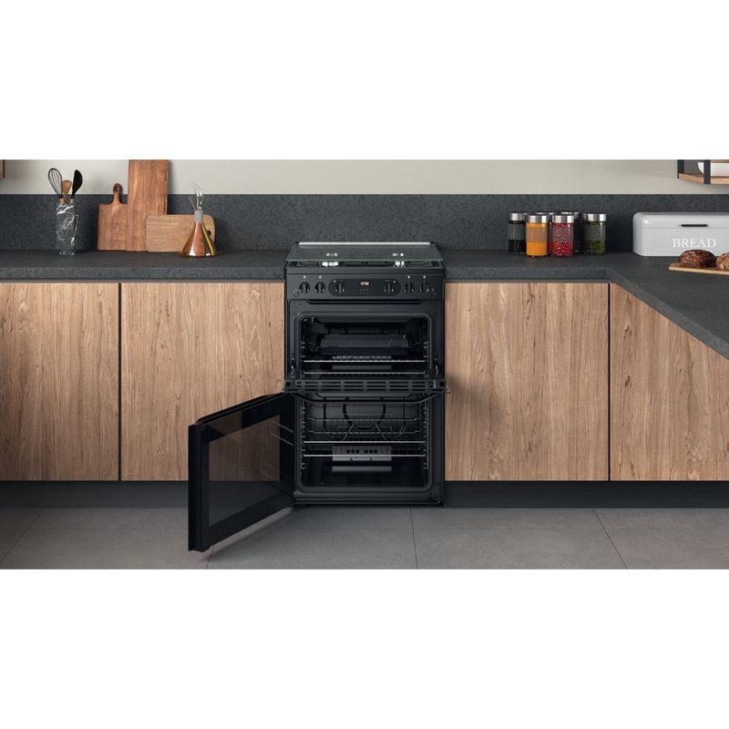 Hotpoint Double Cooker HDM67G0CCB/UK Black A+ Lifestyle frontal open