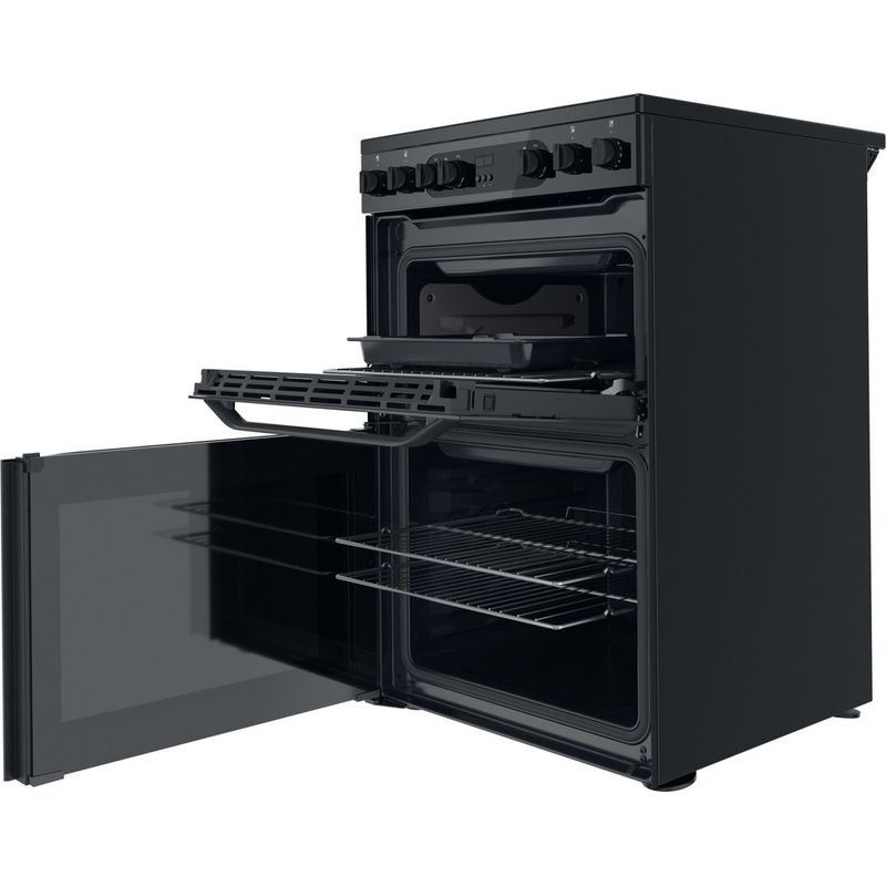 Hotpoint-Double-Cooker-HDM67V9CMB-UK-Black-A-Perspective-open