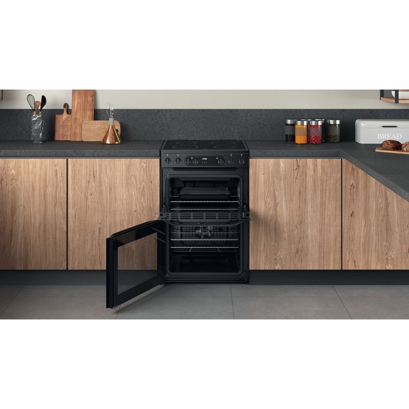 Hotpoint-Double-Cooker-HDM67V9CMB-UK-Black-A-Lifestyle-frontal-open