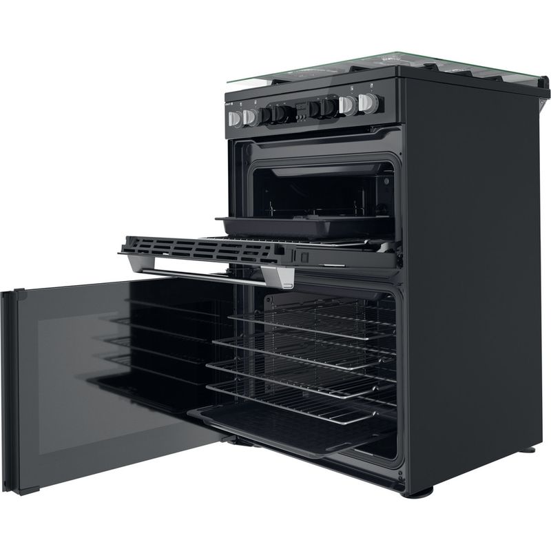 Hotpoint Double Cooker HDM67G8CCB/UK Black A Perspective open