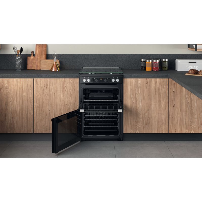 Hotpoint Double Cooker HDM67G8CCB/UK Black A Lifestyle frontal open