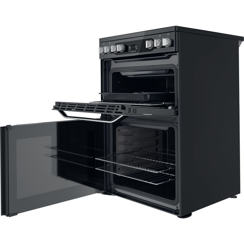 Hotpoint Double Cooker HDM67V9HCB/U Black A Perspective open