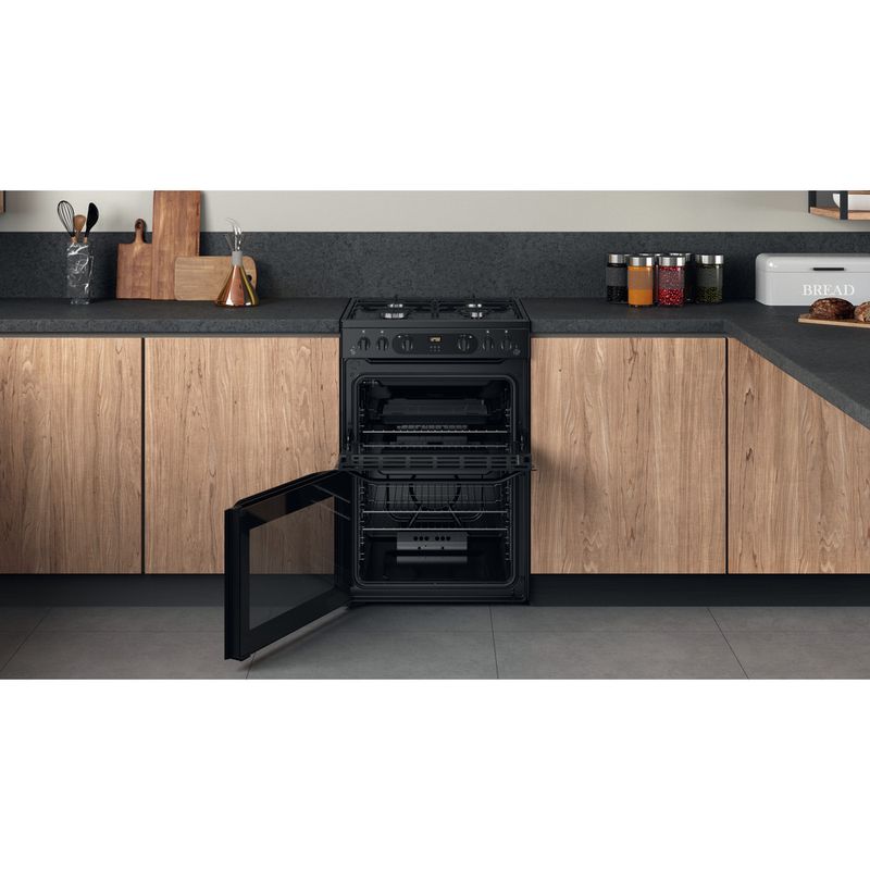 Hotpoint Double Cooker HDM67G0CMB/UK Black A+ Lifestyle frontal open